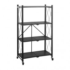 4-Layer Folding Shelf Mobile Steel Shelving Storage Unit - Black