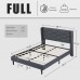 HOTOO Upholstered Platform Bed Frame, Full Size Bed with Wood Frame, Linen Fabric Headboard, No Box Spring Required (Full Size) - LV01-F