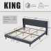 HOTOO Upholstered Platform Bed Frame, King Size Bed with Wood Frame, Linen Fabric Headboard, No Box Spring Required (King Size) - LV01-K