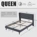 HOTOO Upholstered Platform Bed Frame, Queen Size Bed with Wood Frame, Linen Fabric Headboard, No Box Spring Required (Queen Size) - LV01-Q