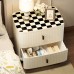 Modern Bedside Table, Multifunction Finishing Cabinet, Plastic Nightstand with 2 Drawers for Home, Bedroom, 12"L x 16.5"W x 17"H - 0332