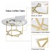 Round Glass Coffee Table, 31.5" Modern Clear Glass Table with Waterproof Tempered Glass, Gold Metal Frame for Home, Living Room, Bedroom
