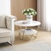 Round Coffee Table, 80 x 45 cm White Gold Faux Marble Table with 2 Tier Storage for Home, Living Room (White Gold)