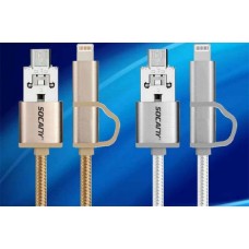 3pcs 2 in 1 Lightning Nylon Micro USB Cable  for iPhone,iPad,iPod,Samsung Galaxy, Tablet, Camera 