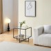 Glass End Table, Modern Side Coffee Table with 2 Tier Storage, Black Metal Frame for Home, Living Room, Bedroom - KJS-00359