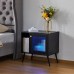 Nightstand with Drawer and Open Shelf, Smart Bedside Table with Charging Station, 16 LED Lights for Home, Bedroom, Living Room - BKD457A