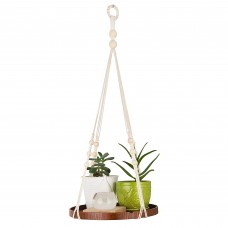 Macrame Plant Hanger, Indoor Hanging Planter Shelf Pot Holder with Wood Tray, Boho Home Decor - ISMV