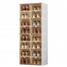 ANTBOX Portable Shoe Rack Organizer, Stackable Sneaker Organizer Cabinet with Magnetic Door, Folding Design, Clear Plastic Storage Container, 8 Tier 16 Pairs (Brown) - S2-S16-D8
