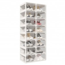 ANTBOX Portable Shoe Rack Organizer, Stackable Sneaker Organizer Cabinet with Magnetic Door, Folding Design, Clear Plastic Storage Container, 8 Tier 16 Pairs (Clear) - ST2-D8