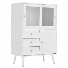 Sideboard Cabinet, White Accent Cabinet with Sliding Glass Door, 3 Drawers, Modern Buffet Cabinet with Storage - BCAL098WH