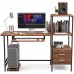 55 inch Modern Style Study Computer Desk with 2 Drawers, Keyboard Tray, Storage Shelves, Table Workstation for Home, Office (Walnut Brown) 