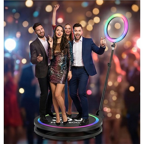 360° Photo Booth Platform with RGB Ring Light Automatic Rotating Video ...