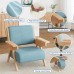 Mid Century Modern Accent Chair with Wooden Arms, 330 lb Capacity, 6.3 in Thick Cushion, 115° Backrest, Upholstered Lounge Armchair for Living Room Bedroom Reading Corner, Beige， Oliver Green and Light Blue