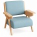 Mid Century Modern Accent Chair with Wooden Arms, 330 lb Capacity, 6.3 in Thick Cushion, 115° Backrest, Upholstered Lounge Armchair for Living Room Bedroom Reading Corner, Beige， Oliver Green and Light Blue