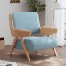 Mid Century Modern Accent Chair with Wooden Arms, 330 lb Capacity, 6.3 in Thick Cushion, 115° Backrest, Upholstered Lounge Armchair for Living Room Bedroom Reading Corner, Beige， Oliver Green and Light Blue