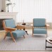 Mid Century Modern Accent Chair with Wooden Arms, 330 lb Capacity, 6.3 in Thick Cushion, 115° Backrest, Upholstered Lounge Armchair for Living Room Bedroom Reading Corner, Beige， Oliver Green and Light Blue