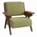 Mid Century Modern Accent Chair with Wooden Arms, 330 lb Capacity, 6.3 in Thick Cushion, 115° Backrest, Upholstered Lounge Armchair for Living Room Bedroom Reading Corner, Beige， Oliver Green and Light Blue