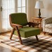Mid Century Modern Accent Chair with Wooden Arms, 330 lb Capacity, 6.3 in Thick Cushion, 115° Backrest, Upholstered Lounge Armchair for Living Room Bedroom Reading Corner, Beige， Oliver Green and Light Blue