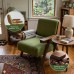 Mid Century Modern Accent Chair with Wooden Arms, 330 lb Capacity, 6.3 in Thick Cushion, 115° Backrest, Upholstered Lounge Armchair for Living Room Bedroom Reading Corner, Beige， Oliver Green and Light Blue