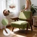 Mid Century Modern Accent Chair with Wooden Arms, 330 lb Capacity, 6.3 in Thick Cushion, 115° Backrest, Upholstered Lounge Armchair for Living Room Bedroom Reading Corner, Beige， Oliver Green and Light Blue