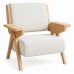 Mid Century Modern Accent Chair with Wooden Arms, 330 lb Capacity, 6.3 in Thick Cushion, 115° Backrest, Upholstered Lounge Armchair for Living Room Bedroom Reading Corner, Beige， Oliver Green and Light Blue