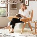 Mid Century Modern Accent Chair with Wooden Arms, 330 lb Capacity, 6.3 in Thick Cushion, 115° Backrest, Upholstered Lounge Armchair for Living Room Bedroom Reading Corner, Beige， Oliver Green and Light Blue
