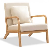 Mid-Century Modern Accent Chair with Solid Wood Frame | Wide Cushioned Seat & Removable Cover | Upholstered Armchair for Living Room, Bedroom, Reading Nook