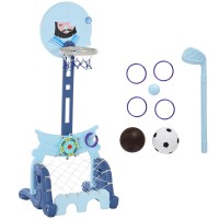 4 In 1 Kids Basketball Stand Sport Activity Set with Golf, Football, Ring Toss, Adjustable Height for 3 to 6 Years Old