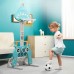 4 In 1 Kids Basketball Stand Sport Activity Set with Golf, Football, Ring Toss, Adjustable Height for 3 to 6 Years Old (UFO)