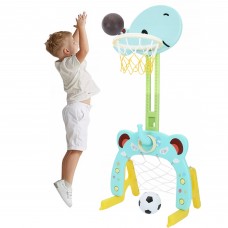 3 In 1 Kids Basketball Stand Sport Activity Set with Basketball, Soccer, Ring Toss, Adjustable Height for 3 to 6 Years Old (Deer)