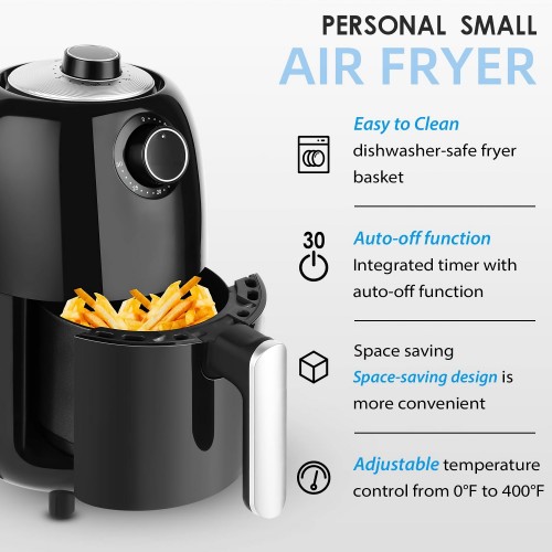 iRUNTEK 1.2L Mini Air Fryer, Compact Air Fryer with Dual Knob