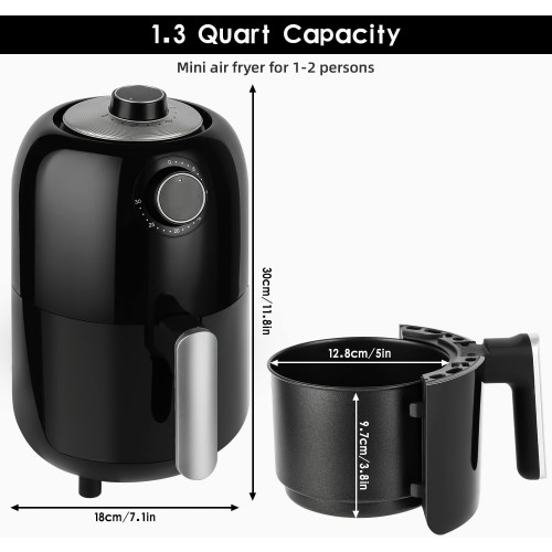 iRUNTEK 1.2L Mini Air Fryer, Compact Air Fryer with Dual Knob