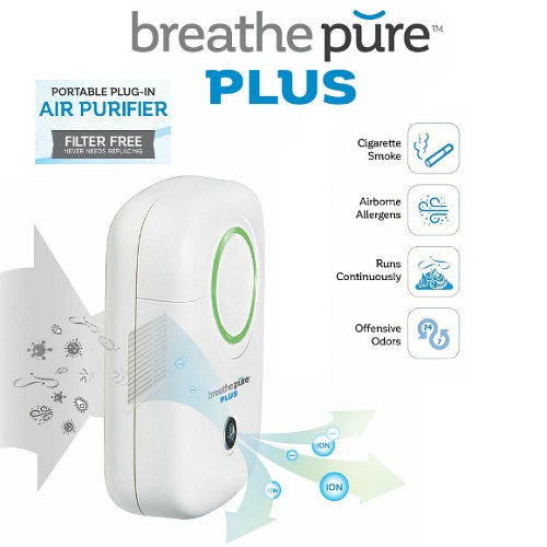 Breathe Pure Plus Portable Plug In Air Purifier with HEPA Filter Ionic Technology