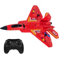 Airplane for Kids & Beginners, F22 Fixed Wing Remote Control Plane with 2.4GHz Controller, 6-Axis Gyro, EPP Foam Body, LED Lights, Red Jet Glider for Outdoor Flying