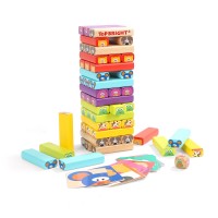 TOPBRIGHT 51PC Cartoon Animal Stacking Blocks Game, Colored Wooden Blocks Set with Dice, 24 Cards for Children Kids Ages 3+ 