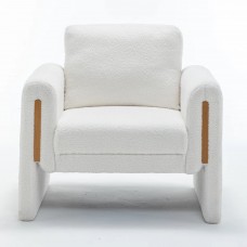  Modern Bouclé Accent Armchair 35.5" Wide Upholstered Lounge Chair with Track Arms, Enclosed Base, Foam Cushion, Wood Frame for Living Room, Bedroom, Office