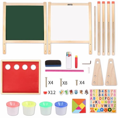 Kids Adjustable Easel - Double-Sided Whiteboard & Blackboard With Paper Roll & Accessories