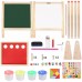 Wooden Art Easel Double-Sided Whiteboard & Chalkboard Adjustable Standing Easel with Paper Roll Holder, Letters, Numbers, Magnets, Accessories for Kids - TB125