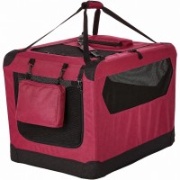 Soft Dog Crate 91 cm Foldable Portable Pet Carrier with Mesh Windows, Top & Front Openings, Carry Handles, Shoulder Strap & Washable Fleece Pad Red Indoor Travel Crate