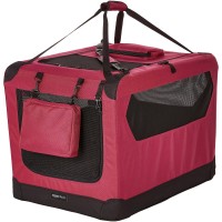 Soft Dog Crate 91 cm Foldable Portable Pet Carrier with Mesh Windows, Top & Front Openings, Carry Handles, Shoulder Strap & Washable Fleece Pad Red Indoor Travel Crate