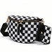 Checkered Crossbody Bag for Women, Black White Crescent Shoulder Purse with Wide Adjustable Strap, Zipper Closure, Mini Pouch, Daily Travel Fashion Bag Model 296-1 Checkered Crossbody Bag for Women, Black White Crescent Shoulder Purse with Wide Adjustable Strap, Zipper Closure, Mini Pouch, Daily Travel Fashion Bag Model 296-1
