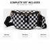 Checkered Crossbody Bag for Women, Black White Crescent Shoulder Purse with Wide Adjustable Strap, Zipper Closure, Mini Pouch, Daily Travel Fashion Bag Model 296-1 Checkered Crossbody Bag for Women, Black White Crescent Shoulder Purse with Wide Adjustable Strap, Zipper Closure, Mini Pouch, Daily Travel Fashion Bag Model 296-1