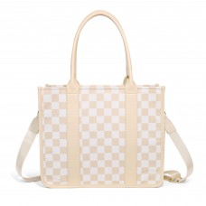 Checkered Tote Bag for Women, Beige Plaid Crossbody Handbag with Top Handles, Adjustable Shoulder Strap, Large Capacity Vegan Leather Purse for Work, Travel, Daily Use Model  458