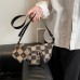 Checkered Shoulder Bag for Women, Small Crossbody Purse with Adjustable Strap, Mini Plaid Handbag with Zipper, Coin Pouch, Black Brown Fashion Bag for Daily Use, Travel, Shopping Model 248-P