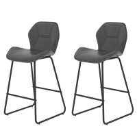 2 Set Bar Chair Set, PU Leather Chairs with High-Density Sponge, Metal Legs for Home, Kitchen, Bar - CJCM-BC-56