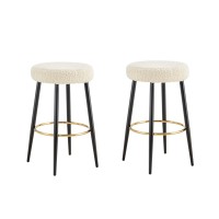 2-Piece Modern Boucle Bar Stools with Gold Footrest – 25.2” Counter Height, Soft Teddy Fabric Upholstered Seat, Black Metal Legs, 300 lbs Capacity – Elegant Bar Chairs for Kitchen, Dining Room, or Home Bar Model W370P149790