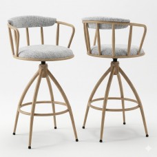 2 PC Swivel Counter Height Bar Stools Set  Upholstered Fabric Seat with Backrest Solid Wood Frame Modern Farmhouse Kitchen Island Counter Stools, Beige