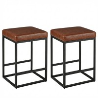 2 PCS Square Bar Stool Set with PU Leather Cushion 30" Counter & Bar Height Heavy-Duty Metal Frame, Footrest, Non-Slip Feet  for Kitchen Island & Home Bar