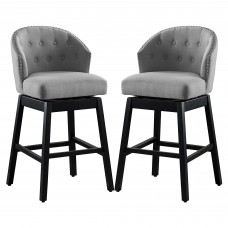 2PC Bar Stools Set, 360-Degree Swivel Kitchen Bar Stools with Solid Wooden Legs, Backrest (Grey) - UC-5G