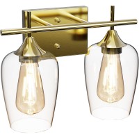 2-Light Bathroom Vanity Light, Indoor Wall Mount Light Fixture with Metal Frame, Clear Glass Shades for Home, Bathroom, Dressing Table (Gold)